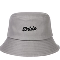 Grey cotton twill bucket hat with black Bride embroidery for wedding party fashion - Gray