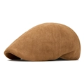 Berretto piatto retrò in pelle scamosciata color cammello con cuciture raffinate - Regolabile (57-61cm) / Cachi
