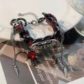 Y2K punk style beaded star bracelet with red heart gem and cross pendant in silver - Red Leather Bracelet S0849A