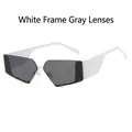 Futuristic Y2K rimless sunglasses with white frame and dark grey irregular lenses - White Frame Gray Lens