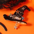 Broche de sombrero de bruja de Halloween con diamantes de colores y estrella colgante - Sombrero de Bruja Colgante de Estrella / Sombrero de Bruja Negro