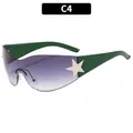 Y2K pilot sunglasses with purple gradient lenses and green frames featuring star charms - C4-Shiny Silver/Green Temple/Gradient Gray