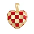 Golden heart pendant featuring a red checkerboard enamel pattern and metal base - ABG2707-Red Small Heart