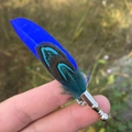 Elegant peacock blue feather brooch with silver pin base for suit and hat accessories - Style 5 (Blue Green Peacock)