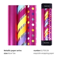 Metallic rose pink and rainbow stripe wrapping paper rolls for gift packaging 43cmx3m - 3-Roll Set / 43cmx3m