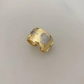 Adjustable golden ring featuring hollow hexagram star and heart with shimmering crystals - Star and Heart Rhinestone Ring