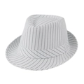 Classic white fedora hat with black pinstripes and indented crown for summer sun protection - Adult Size (Approx 58cm) / White With Black Vertical Stripes