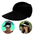 Women's black wide brim sun hat with pleated headband for outdoor camping and beach travel - Black