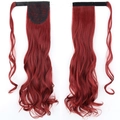 Long wavy red ponytail extension with magic tape and internal mesh cap structure - Burgundy