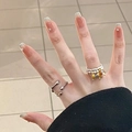 Anello d'argento ondulato e anello di perle con ciondolo a cane per un look a strati - Bordo Blu Diamante Oro (BY1365) / 30 Pezzi/Confezione (Tipo di Colla per Fototerapia)