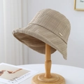 Light beige sun hat for women with pleated texture and stylish side metal tag accent - 80846 Khaki