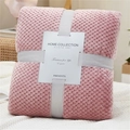 Pink waffle texture flannel throw blanket with decorative ribbon and gift tag - Jade Color