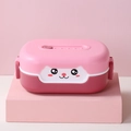 Portapranzo rosa a cartone animato a due strati con fibbie laterali e design portatile - Rosa