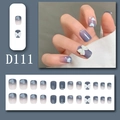 Blue gradient press-on nails with white clouds, 3D bows and pearls, model D111 - Gradient Blue Cloud Bow Style (D111) / Glue Type