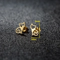 Minimalist golden cat stud earrings with metallic finish measuring 6mm by 4mm - Cat / Gold