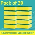 30 pack square double-sided cleaning sponge with yellow foam and green scouring pad - Square / 30Pcs Pack