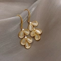 Orecchini a fiore placcati oro con pietra occhio di gatto e zirconi scintillanti - Stile Gancio Occhio di Gatto a Foglia a Tre Petali Oro (14# Leaf Hook)