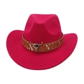 Rosaroter Filzcowboyhut mit Webband und dekorativem metallischem Stierschädel-Ornament - Fuchsia