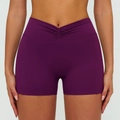 Hoch taillierte V-Ausschnitt Yoga-Shorts in Dunkellila mit Scrunch-Po-Detail für Damen - S / Kyoho-Violett