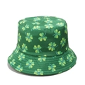 Detail shot of St. Patrick's Day green bucket hat with clover pattern and quality stitching - M(56-58cm) / Green with Light Green Yellow Clover (F)