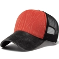 Mesh baseball cap in red and dark grey washed cotton with vintage distressed finish - Adjustable / Orange Red