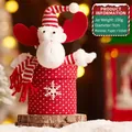 Christmas reindeer plush candy jar with striped hat and scarf, 9cm diameter gift box - Striped Hat Reindeer (Candy Box-S219-C)