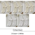 Five pack of ribbed cotton socks in cream and white minimalist vertical stripe design - One Size / Cream And White