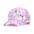 Détail d'une casquette rose pour enfants avec motifs licorne, cupcake et arc-en-ciel - Licorne Rose Sucreries