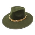 Olive green wool fedora hat for men and women with light brown studded decorative band - M (56-58cm) / Army Green 04
