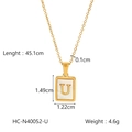 Gold titanium steel necklace with square white shell letter U pendant for women - Letter U (HC-N40052-U)