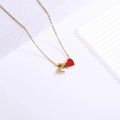Gold letter Z necklace with red heart enamel pendant in minimalist style for women - Heart Letter Necklace Z
