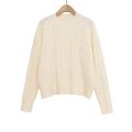 Jersey clásico de punto trenzado crema con cuello redondo y diseño de hombros caídos - S / Blanco lechoso