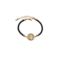 Bracciale etnico in corda nera con medaglia Madonna dorata e zirconi regolabile - Corda Intrecciata Nera