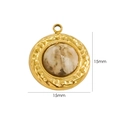 15mm vintage 14K gold-plated stainless steel round pendant with white natural stone - Feldspar