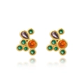 Gold plated insect flower stud earrings with vibrant colorful cubic zirconia gems - Multi-color Geometric Style (Style 1)