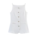 Gilet blanc sans manches style blazer avec boutonnage simple et poches décoratives - S / Blanc