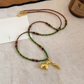Collier plaqué or 18 carats avec pendentif chien et perles brunes et vertes - 75# Collier-Or-Chien perle marron vert (Plaqué or réel)
