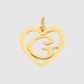 Golden heart-shaped pendant with letter G engraved on polished stainless steel finish - Letter G