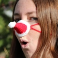 Handmade crochet Santa hat nose warmer with red and white wool and plush pompom - Universal Tied Size / Red White