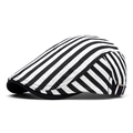 Classic black and white striped cotton newsboy cap with woven texture and flat brim - One Size(Adjustable) / Off White Striped