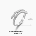 Silver snake-shaped stainless steel open ring with detailed scale texture and 1.7cm diameter - Steel Color Snake Texture Style