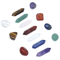 Set de prismas hexagonales de cristal y piedras naturales pulidas en varios colores - Columna Hexagonal y Juego de Piedras Naturales / Juego de 14