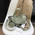 Pale green nylon cylindrical crossbody bag with matching detachable round coin purse - Green