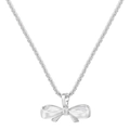 Minimalist silver bow pendant necklace with sleek metal texture on white background - White Gold