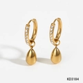 Goldene Edelstahl-Ohrringe mit Tropfenanhänger und funkelnden Zirkoniasteinen - Zirkonia Eingesetzter Wassertropfen Anhänger Stil (KD3184) / Gold (KD3184)