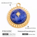 Goldener Edelstahlanhänger im Boho-Stil mit blauem Stein und Sternenmuster - PJ91529C Blau/Rund/18mm