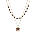Golden double-layer necklace with black beads and sun moon enamel circle pendant - Star and Moon Style (2#Star-Moon)