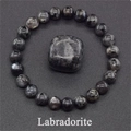 Deep grey Labradorite natural stone bead bracelet featuring a raw irregular center stone - Black Spectrolite