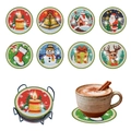 8-piece set of Christmas DIY diamond painting coasters with metal holder and reindeer patterns - Christmas Illustration Style And Holder