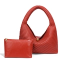 Sac croissant rouge tissé à la main avec pochette assortie et fermoir doré élégant - Rouge Rouille